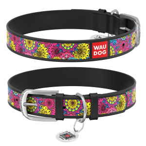 WAUDOG Design genuine leather dog collar with QR passport, 