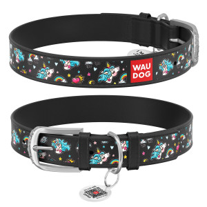 WAUDOG Design genuine leather dog collar with QR passport, 