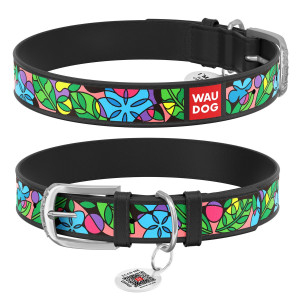 WAUDOG Design genuine leather dog collar with QR passport, 