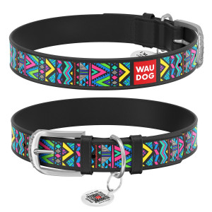 WAUDOG Design genuine leather dog collar with QR passport, 