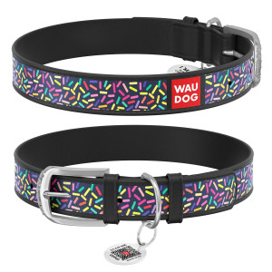 WAUDOG Design genuine leather dog collar with QR passport, 