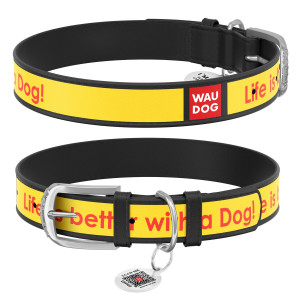 WAUDOG Design genuine leather dog collar with QR passport, 