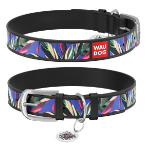 WAUDOG Design genuine leather dog collar with QR passport, 