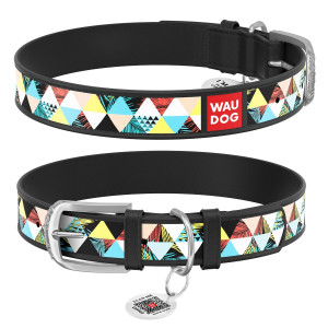 WAUDOG Design genuine leather dog collar with QR passport, 