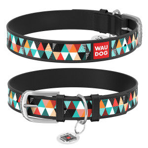 WAUDOG Design genuine leather dog collar with QR passport, 