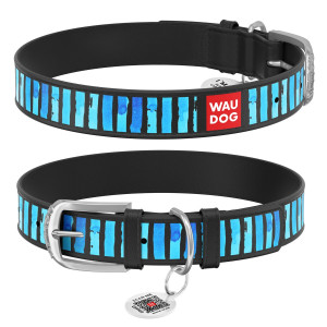 WAUDOG Design genuine leather dog collar with QR passport, 