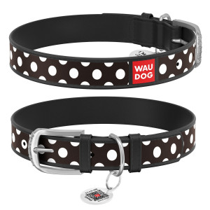 WAUDOG Design genuine leather dog collar with QR passport, 