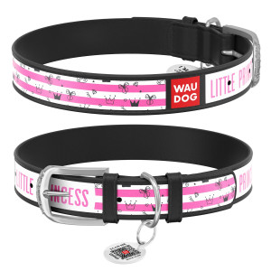 WAUDOG Design genuine leather dog collar with QR passport, 