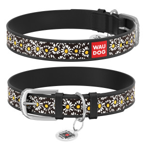 WAUDOG Design genuine leather dog collar with QR passport, 