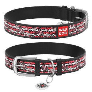 WAUDOG Design genuine leather dog collar with QR passport, 