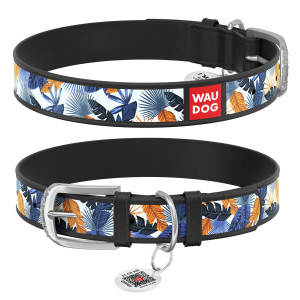 WAUDOG Design genuine leather dog collar with QR passport, 