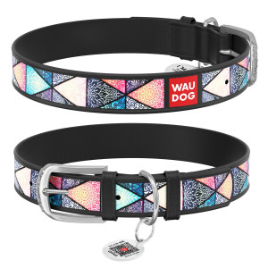 WAUDOG Design genuine leather dog collar with QR passport, 