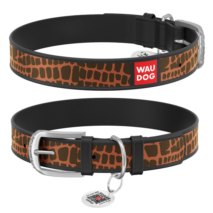 WAUDOG Design genuine leather dog collar with QR passport, "Giraffe" 