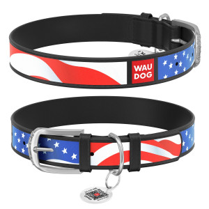 WAUDOG Design genuine leather dog collar with QR passport, 