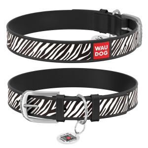 WAUDOG Design genuine leather dog collar with QR passport, 