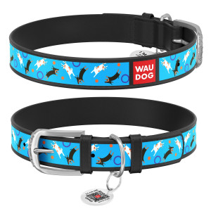 WAUDOG Design genuine leather dog collar with QR passport, 