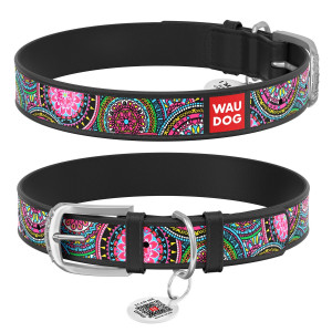 WAUDOG Design genuine leather dog collar with QR passport, 