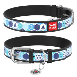 WAUDOG Design genuine leather dog collar with QR passport, 