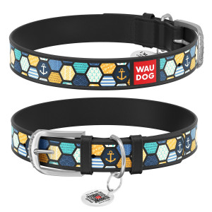 WAUDOG Design genuine leather dog collar with QR passport, 