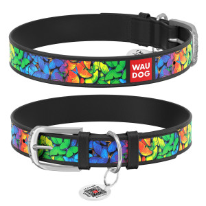 WAUDOG Design genuine leather dog collar with QR passport, 