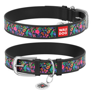 WAUDOG Design genuine leather dog collar with QR passport, 