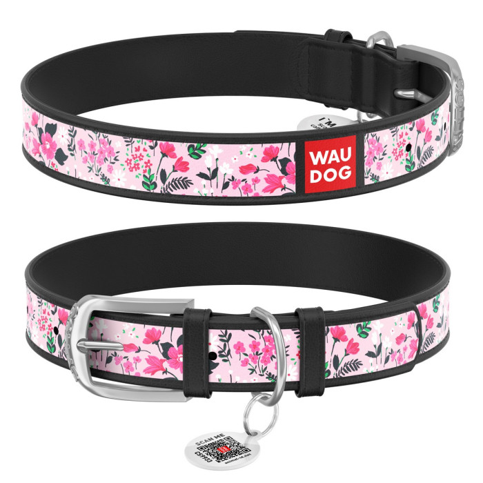 WAUDOG Design genuine leather dog collar with QR passport, "Tenderness" 