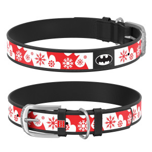 WAUDOG Design dog collar, pattern "Batman Xmas", genuine leather,  