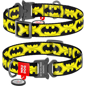 WAUDOG Nylon dog collar with QR-passport, "Batman Logo" DC Comics, metal fastex buckle with an area for engraving