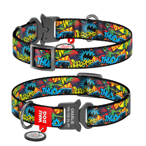 WAUDOG Nylon dog collar with QR-passport, "Batman Bright" DC Comics, metal fastex buckle with an area for engraving