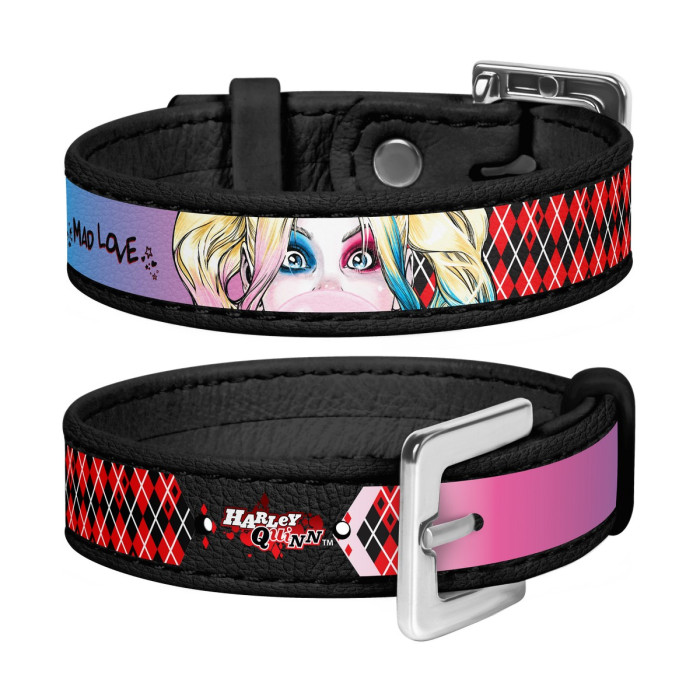 Bracelet WAUDOG with pattern "Harley Quinn", genuine leather (width 15 mm, length 17-23 cm) 