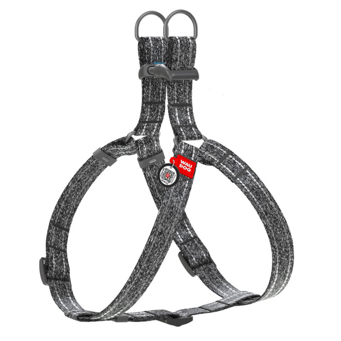 WAUDOG Re-cotton harness with QR passport, from recycled cotton, plastic buckle, gray