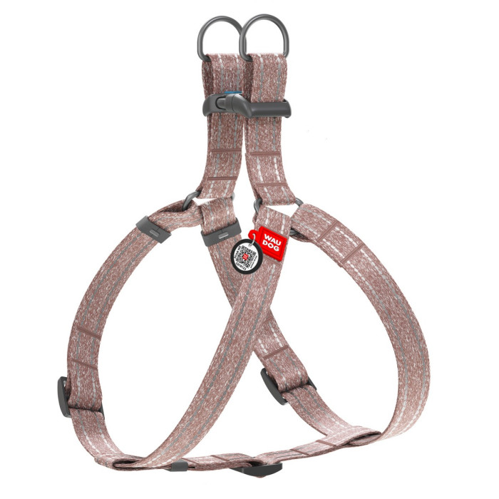 WAUDOG Re-cotton harness with QR passport, from recycled cotton, plastic buckle, brown