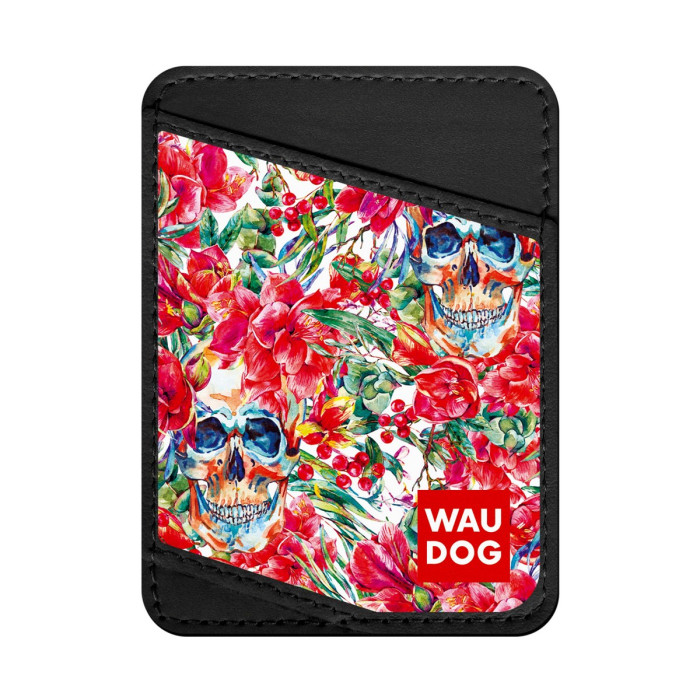 Business card holder WAUDOG, pattern "Skulls in flowers"  