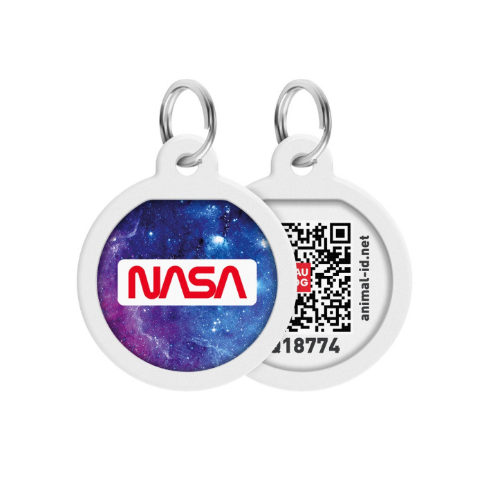 Адресник для собак и котов металлический WAUDOG Smart ID c QR паспортом, премиум, рисунок "NASA21", круг