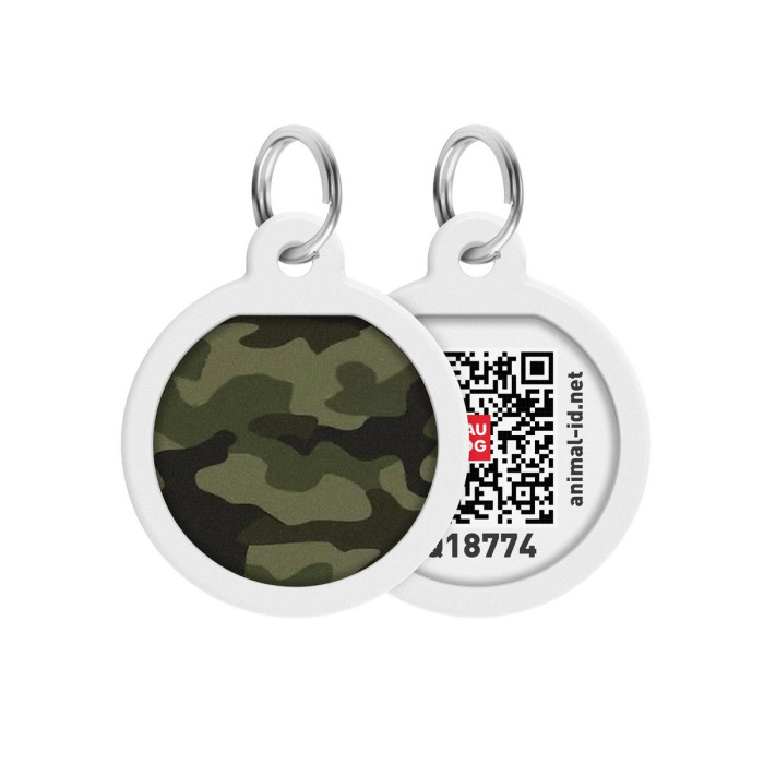 WAUDOG Smart ID pet tag with QR passport, premium, "Green camo" design, Ø 25 mm