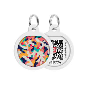 WAUDOG Smart ID pet tag with QR passport, premium, "Multicolored camo" design, Ø 25 mm