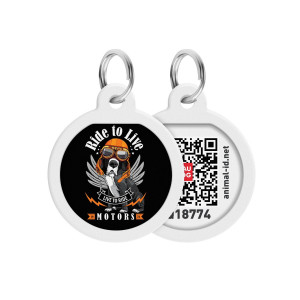 WAUDOG Smart ID pet tag with QR passport, premium, "Ride to live" design" design, Ø 25 mm