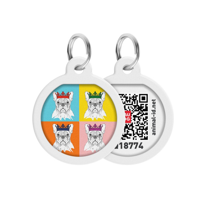 WAUDOG Smart ID pet tag with QR passport, premium, "French Bulldog" design, Ø 25 mm