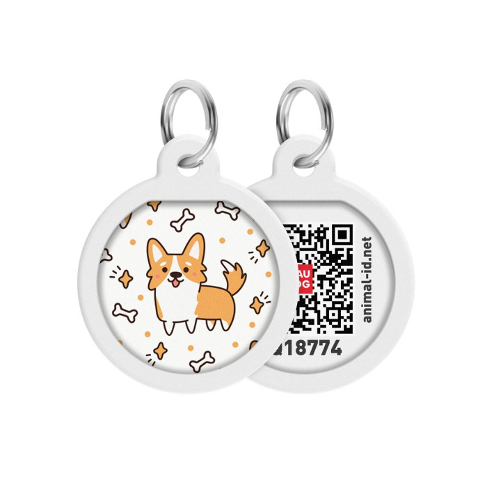 WAUDOG Smart ID pet tag with QR passport, premium, "Corgi" design, Ø 25 mm