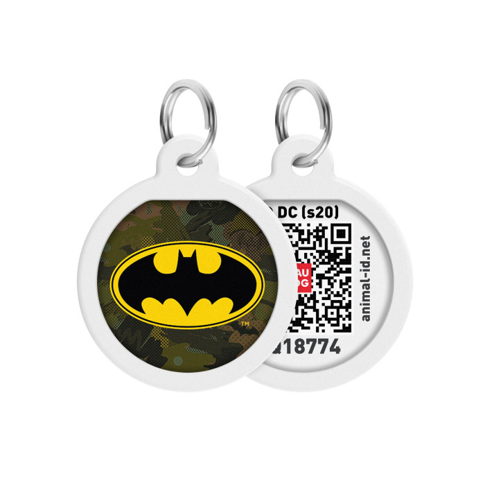 WAUDOG Smart ID pet tag with QR passport "Batman green" design, Ø 25 mm