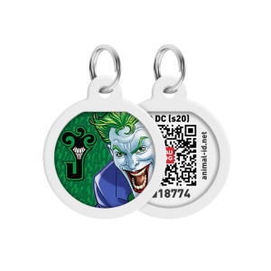 Адресник для собак и котов металлический WAUDOG Smart ID c QR паспортом, рисунок "Джокер зеленый"