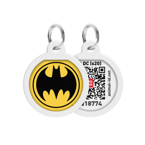 Адресник для собак и котов металлический WAUDOG Smart ID c QR паспортом, рисунок "Бэтмен лого"