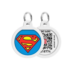 Адресник для собак и котов металлический WAUDOG Smart ID c QR паспортом, рисунок "Супермен-герой"