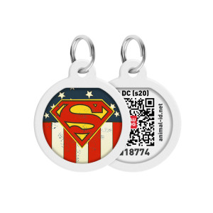 Адресник для собак і котів металевий WAUDOG Smart ID з QR паспортом, малюнок "Супермен Америка"