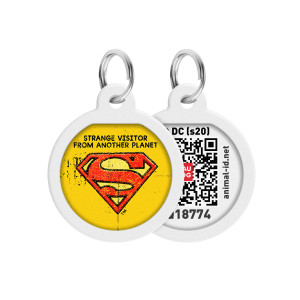 Адресник для собак и котов металлический WAUDOG Smart ID c QR паспортом, рисунок "Супермен винтаж"