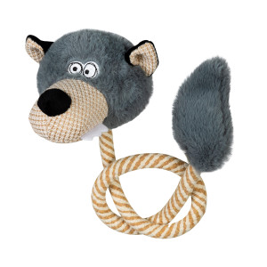 Іграшка для собак Вовк з пищалкою та мотузкою GiGwi ECO FRIENDZ, перероблений текстиль, L, 76 см