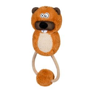 Іграшка для собак Бобер з пищалкою та мотузкою GiGwi ECO FRIENDZ, перероблений текстиль, М, 30 см