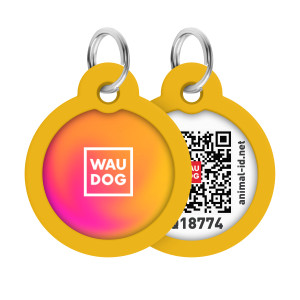 Адресник для собак и котов металлический WAUDOG Smart ID c QR паспортом, рисунок "Градиент оранжевый", круг