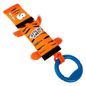 Іграшка для собак Тигр на мотузці з ручкою та пискавкою GiGwi Bite me hard, поліестер, 55 см