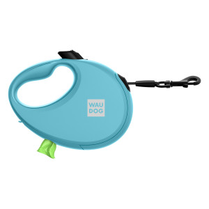 Поводок-рулетка для собак WAUDOG R-leash с контейнером для пакетов, светоотражающая лента, голубой